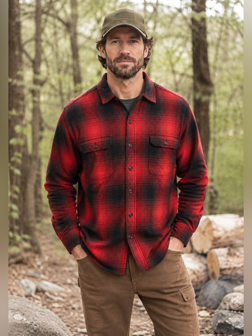 Woolrich Red Black Plaid Flannel Shirt Mens Large %100 Cotton Button Front EUC